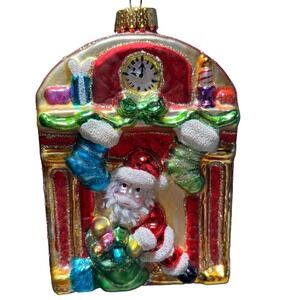 Unique Treasures Fireplace Santa‎ Glass Ornament Multicolor Hand Painted Poland